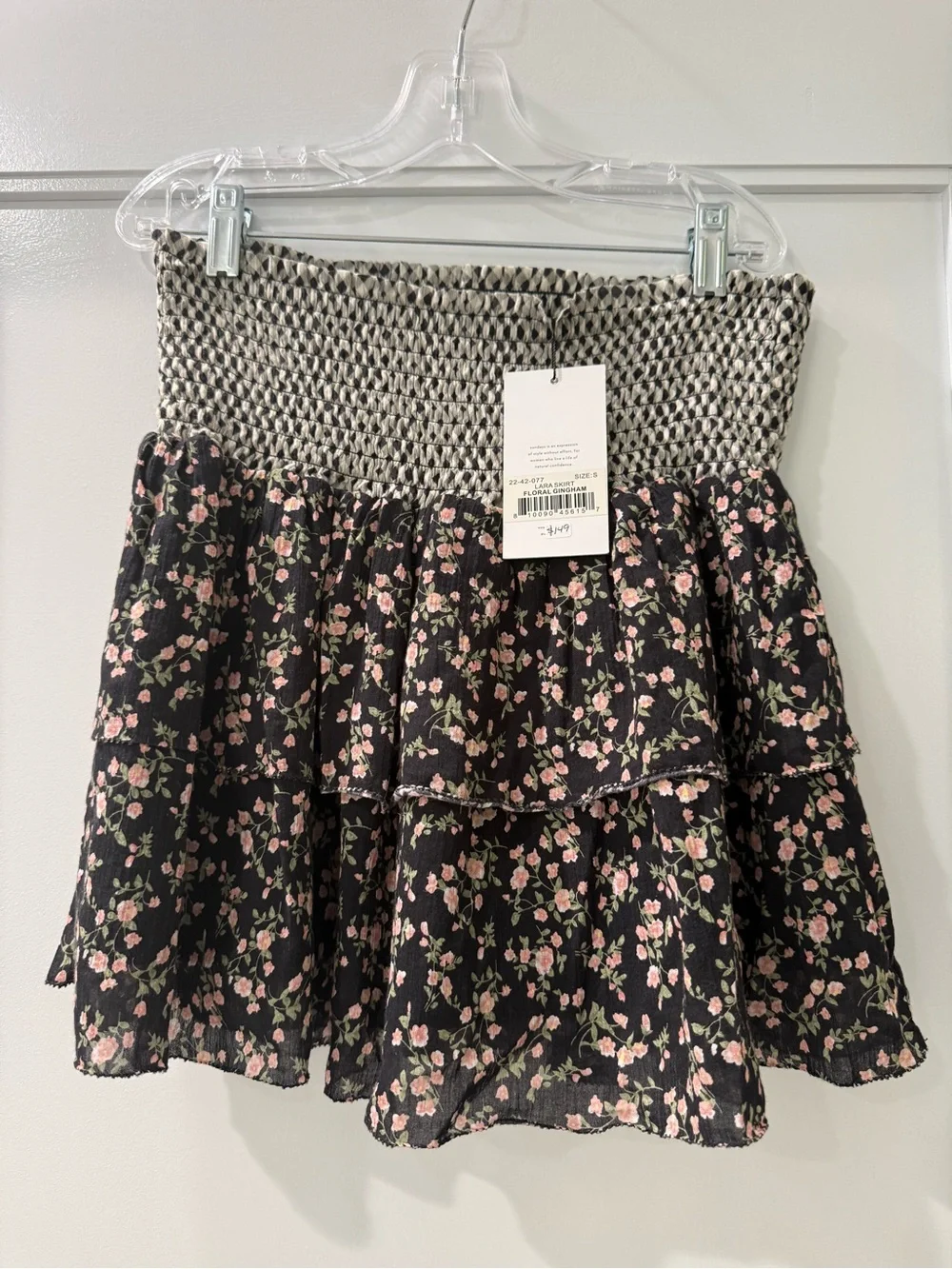 Sundays Lara Skirt Floral Gingham - Black/Pink